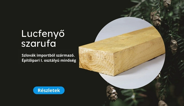 Szlovák importból származó lucfenyő szarufa. Építőipari I. osztályú minőség.
